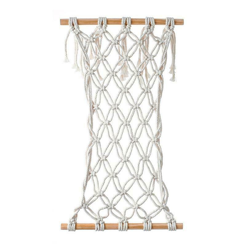 Boho Woven Macrame Fruit Hammock Under Cabinet Wooden Stick Hanging Net Basket