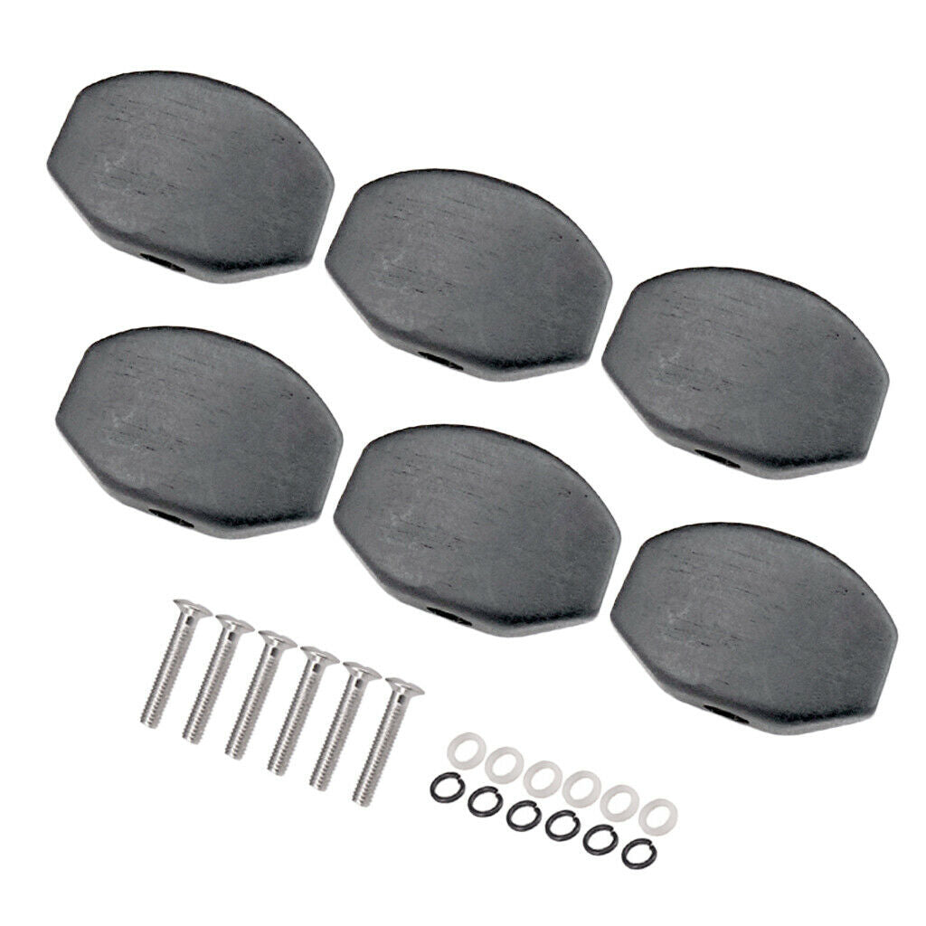 6 Pieces Ebony Wood Knobs Caps for Acoustic Guitar Tuning Pegs