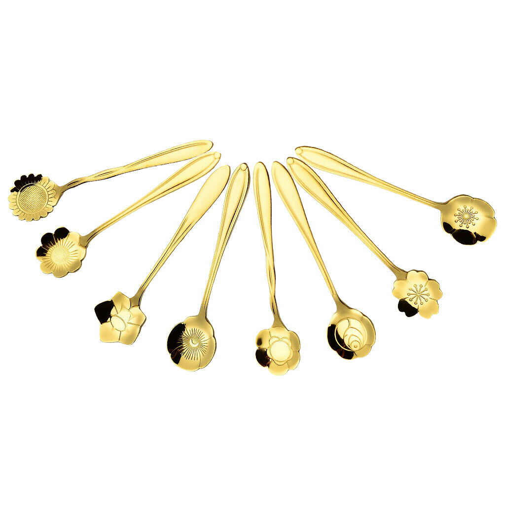 Teaspoon Set of 8 Teaspoons Coffee Tea Spoon Sugar Spoon Stainless Golden