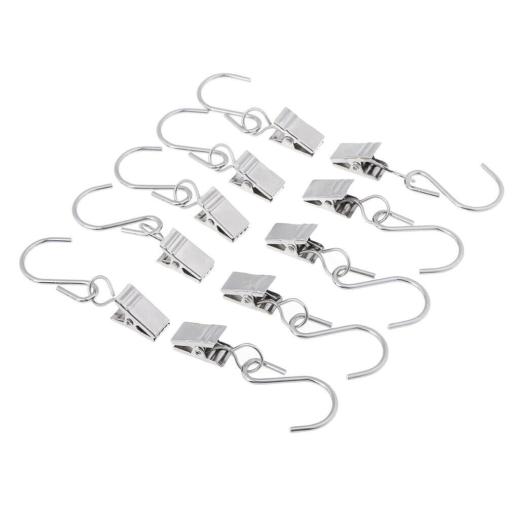 10 Pieces Metal Hanging Clips Hooks Clamp Hangers for Curtain,