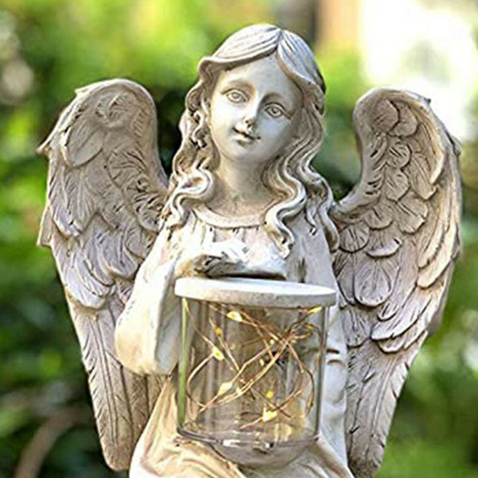 Kneeling Angel Girl Statue Home Decor Wings Angel with LED Light Sculpture