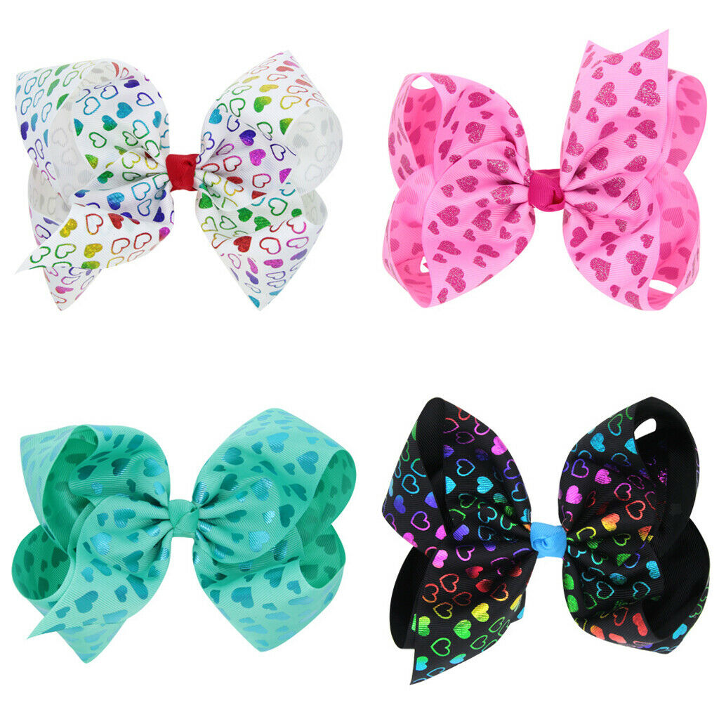 8 Inch Colorful Bow Hairpin Girls Bows with Clip Hair Bows Pink hearts