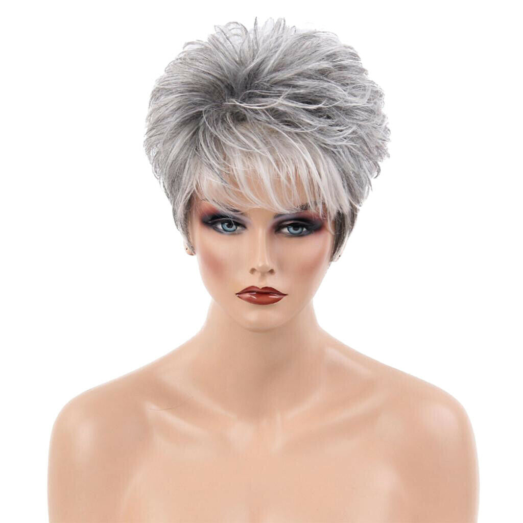 Women Straight Hair Natural Full Head Wigs White Gray Wig