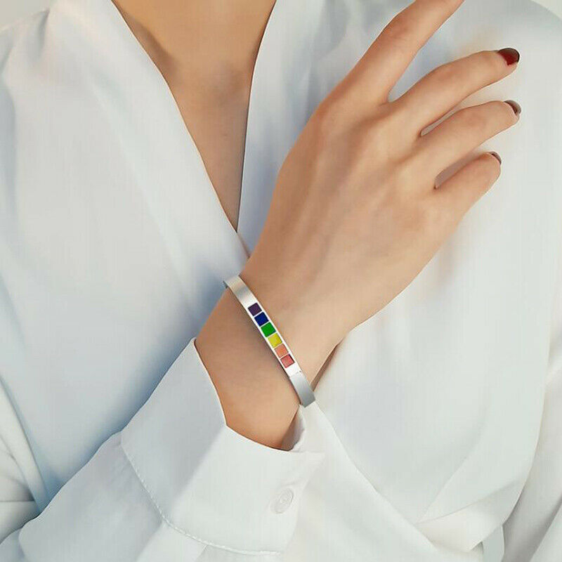 Stylish C Shape Open Bangle Stainless Steel Rainbow Bangle Bracelets Jewe.l8
