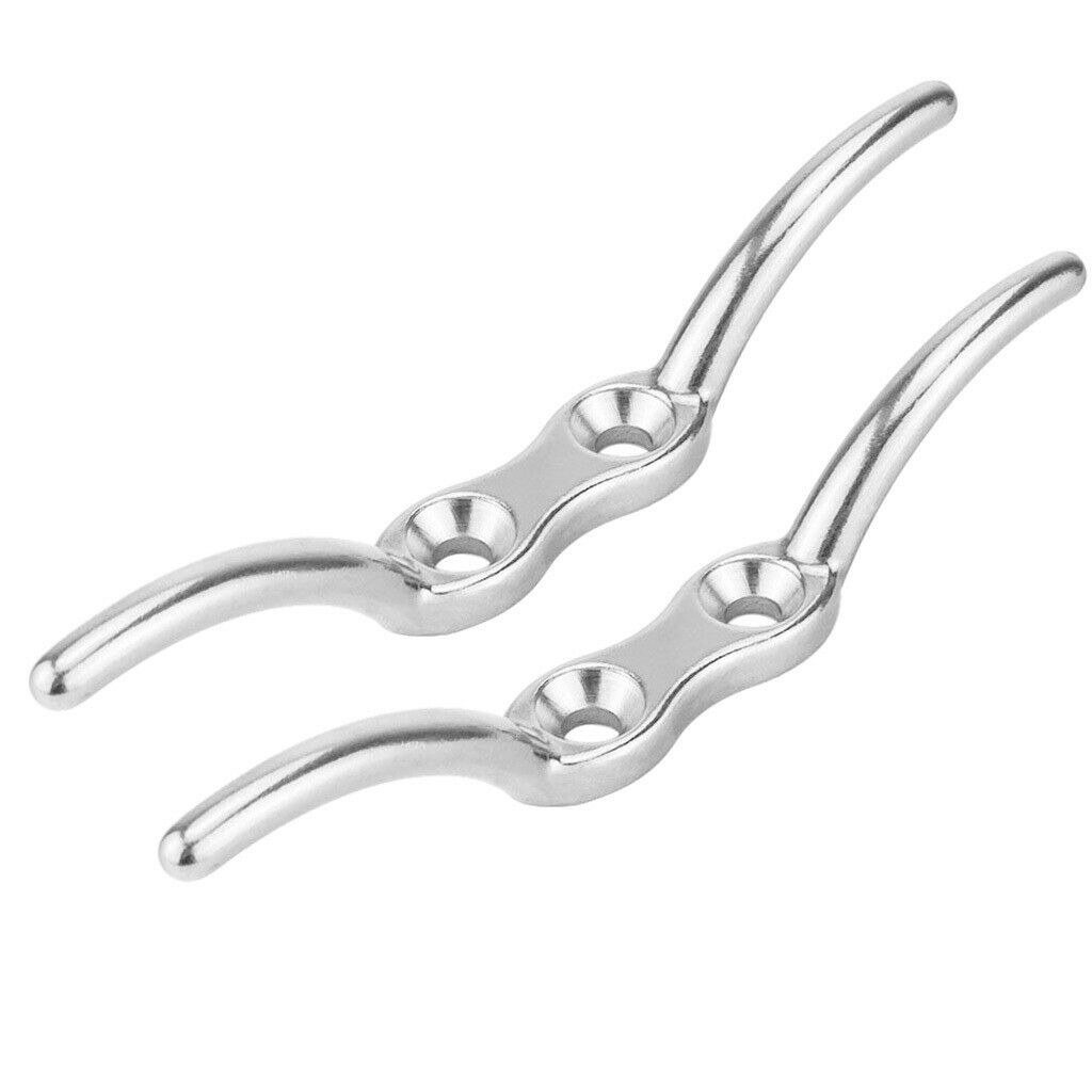 2 pack Marine 316 Grade Stainless Steel Rope Cleat 4" Boat Deck or Flagpole Hook