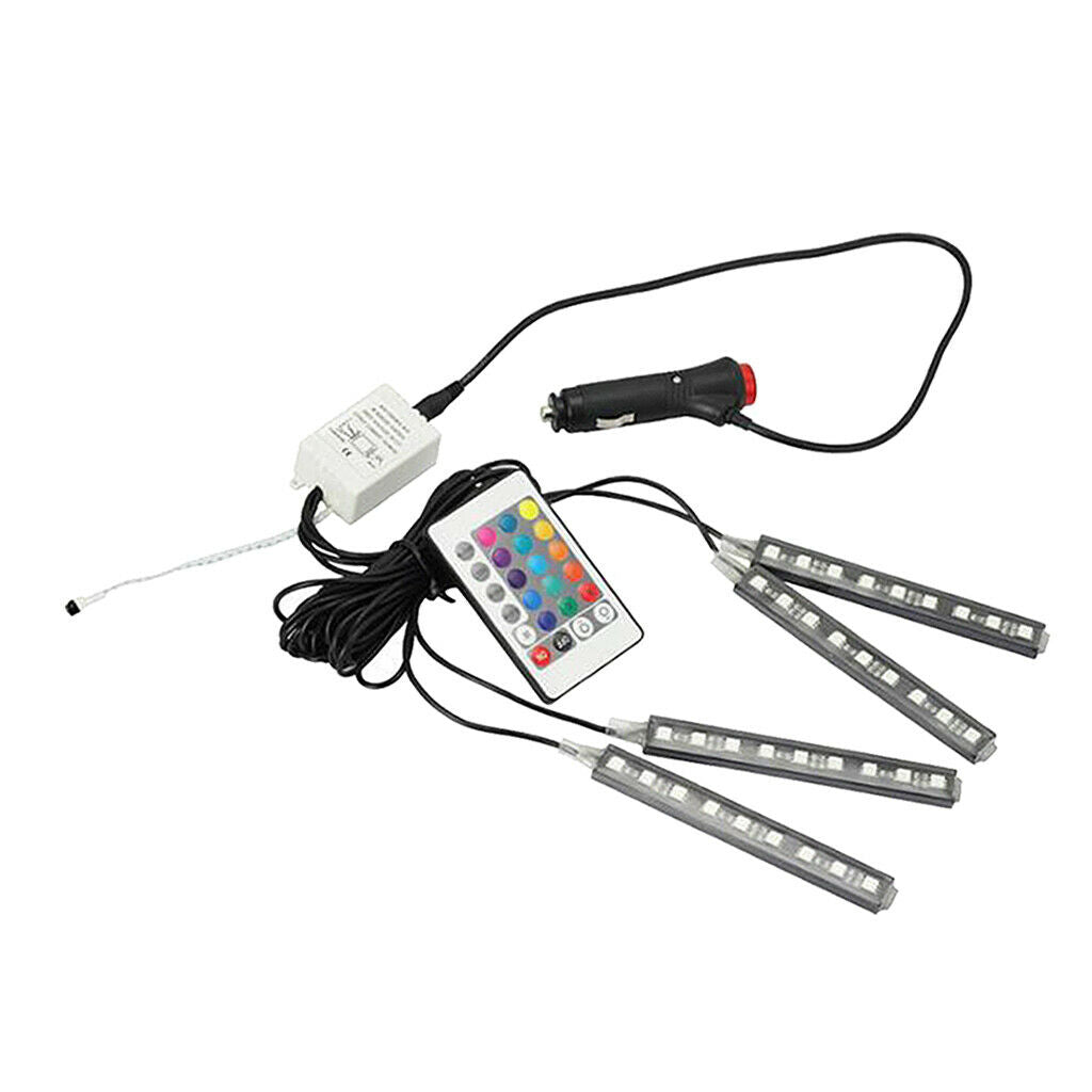 4pcs Car Decorative RGB Strip Atmosphere Light with Remote 12V Lighting Kit