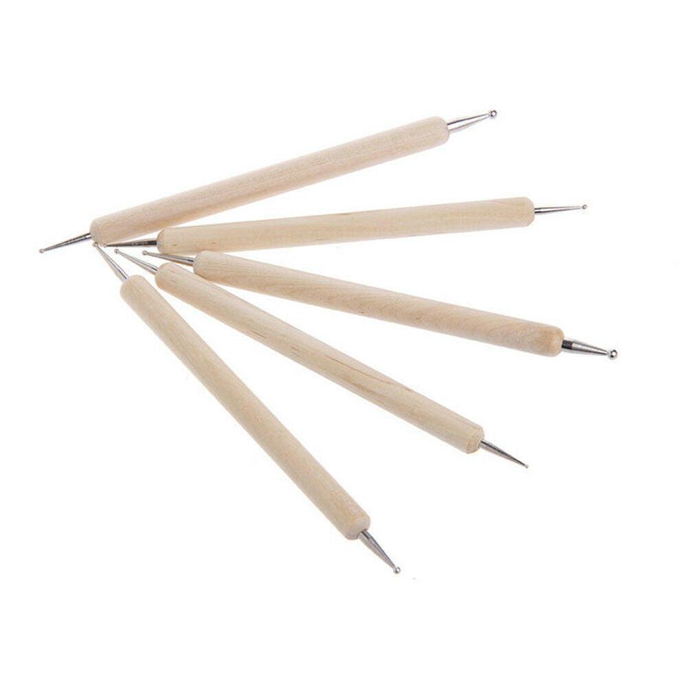 NEW5Pcs/set Nail Art Dotting Dot Pen 2-Way Wooden Marbleizing Manicure Tools DIY