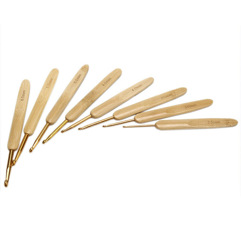 8x Bamboo Crochet Hooks Set Needles Knitting Handle Weave Yarn Sewing Tools ZYDD