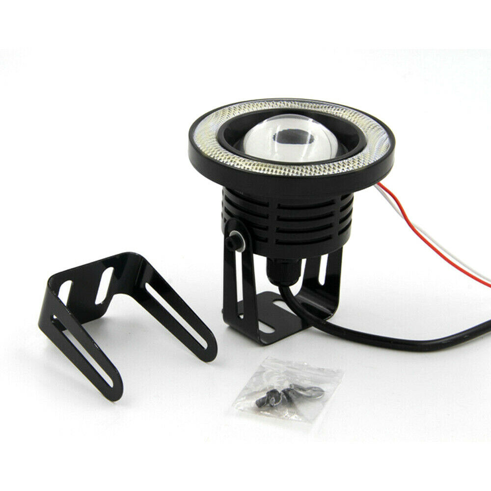2 Pcs 3.0" High Power Car Projector LED Fog Light w/ Red COB Halo Angel Eye Ring