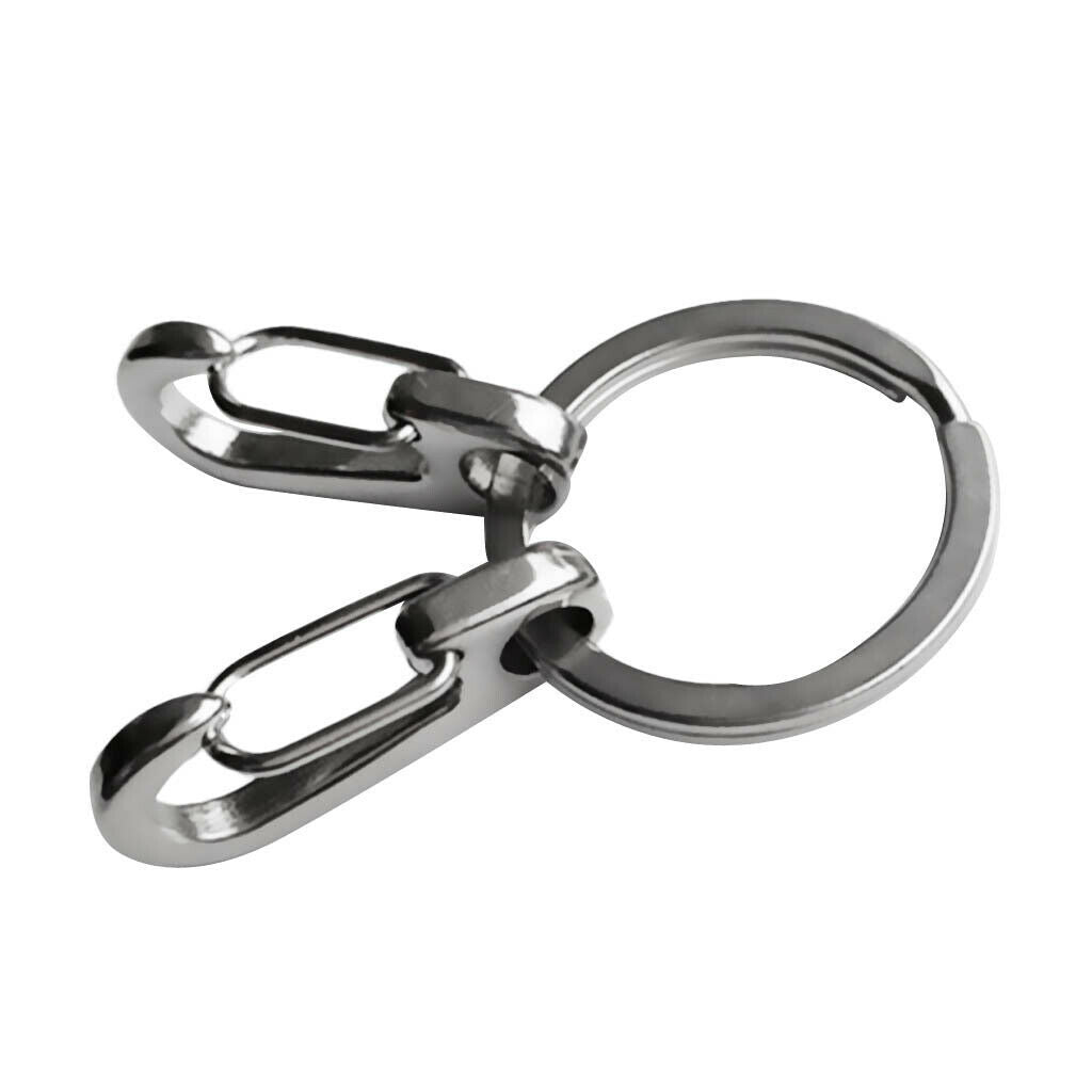 2 x Stainless Steel Key Buckle Snap Spring Clip Hook Carabiner w/ Split Ring