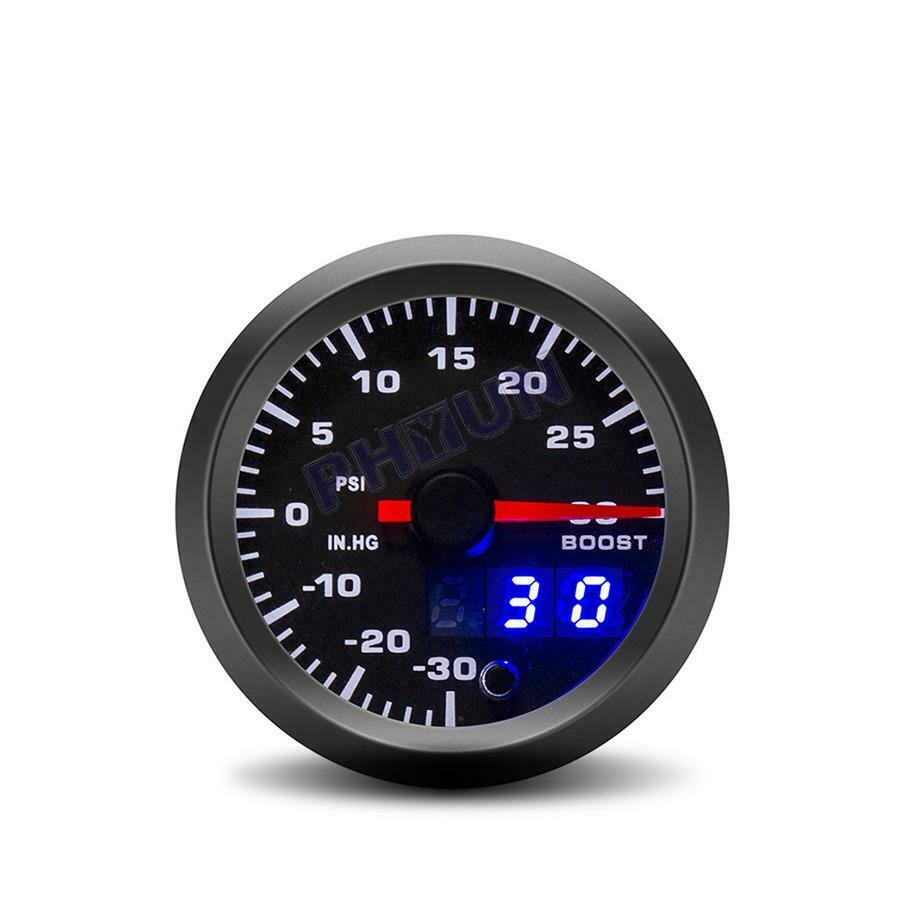 2" LED Car Turbo Boost Meter Psi Pressure Gauge 0-30PSI 0-30 IN.HG Universal