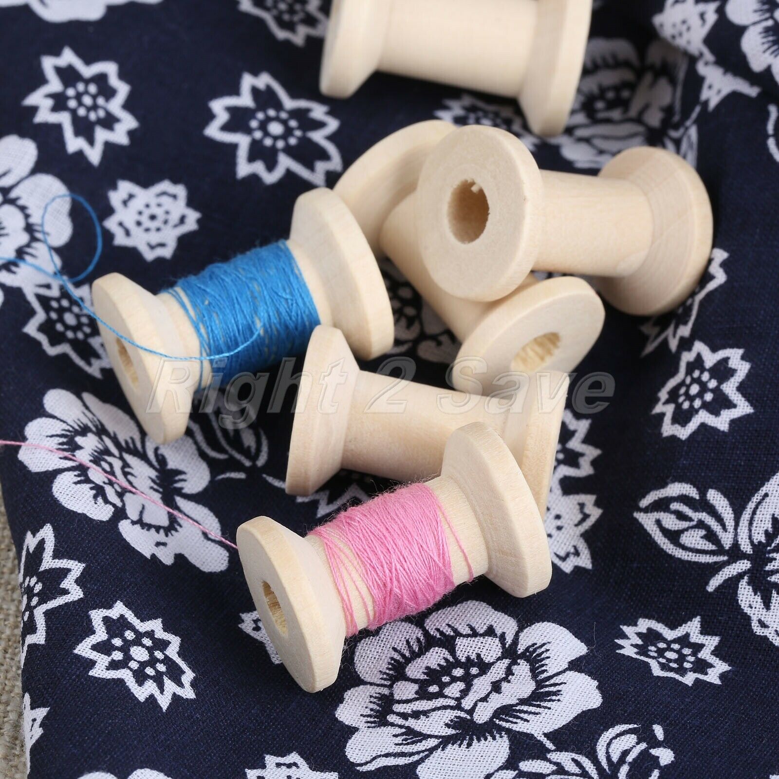 10Pcs Wooden Thread Spools Needlework Bobbin Ribbon Reels Trims Organizer Sewing