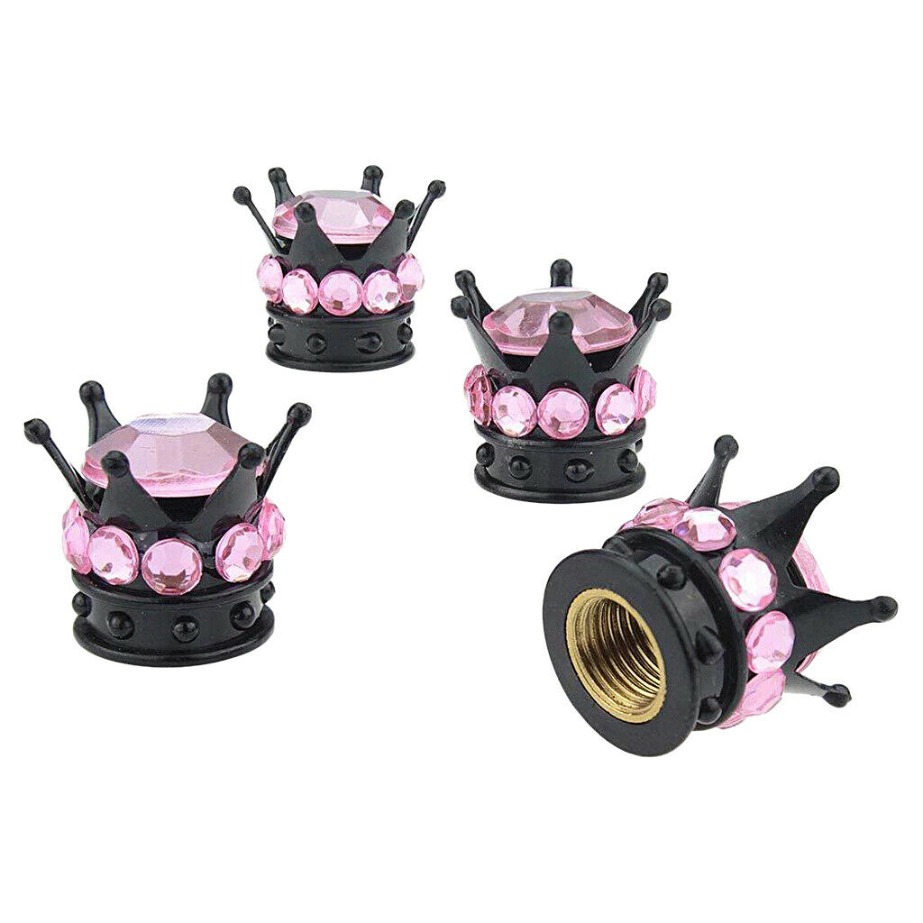4 pieces Crown Bling Diamond tire / wheel stem valve caps passenger truck