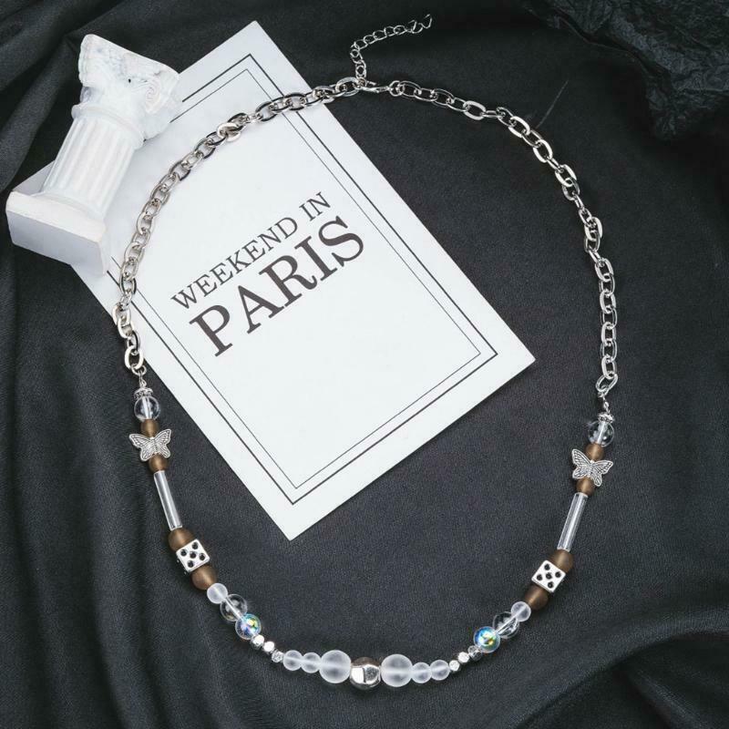 Butterfly Adjustable Choker Lucky Dice Beaded Stainless Steel Chain Necklace
