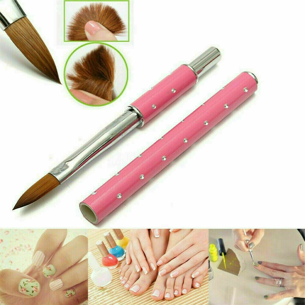 Nail Art Brush Acrylic Brush Metal Crystal Handle Hair Makeup Tool Pro
