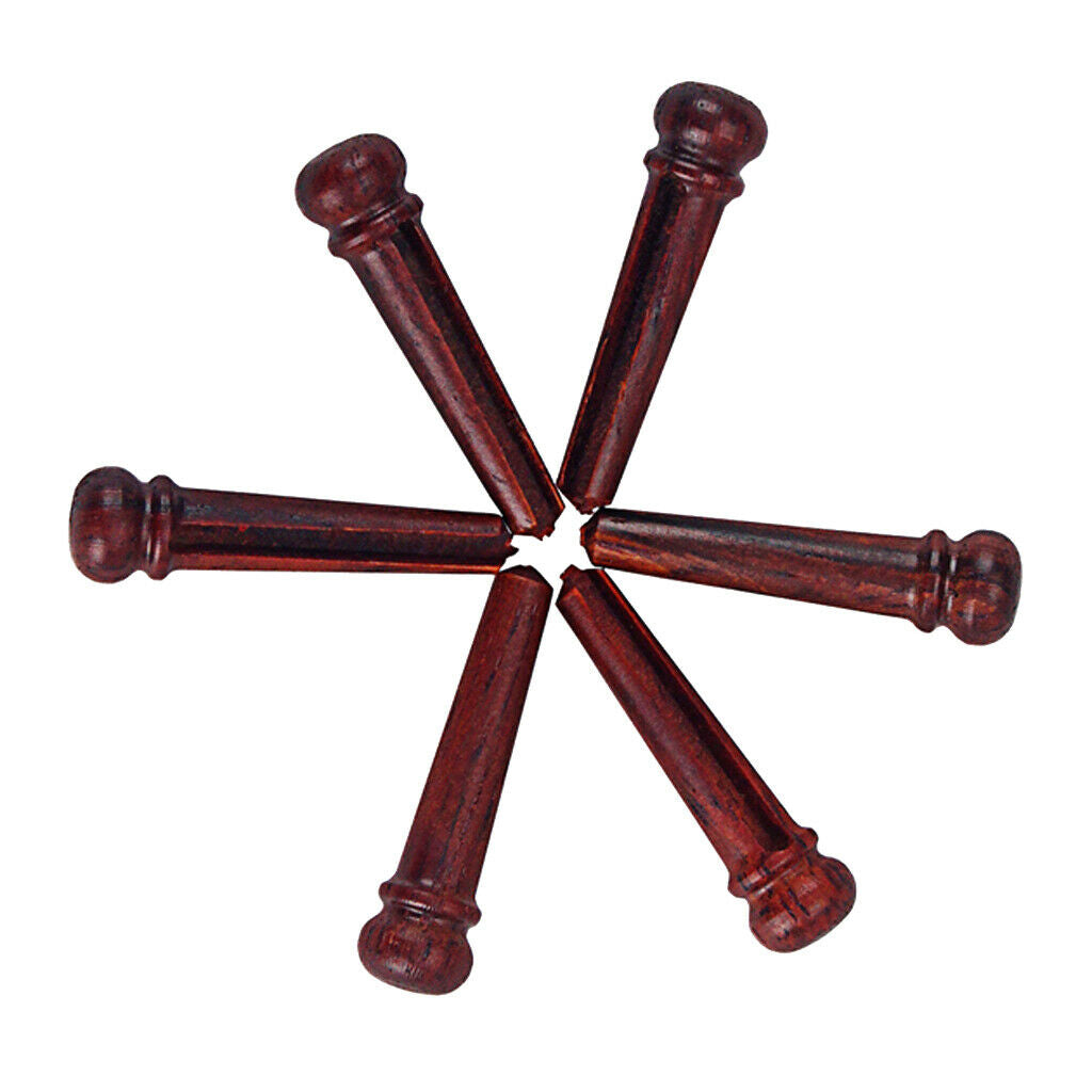 6 Pcs of Set Acoustic Folk Guitar Pins Rosewood Bridge Pins 30.5x8x3.5mm