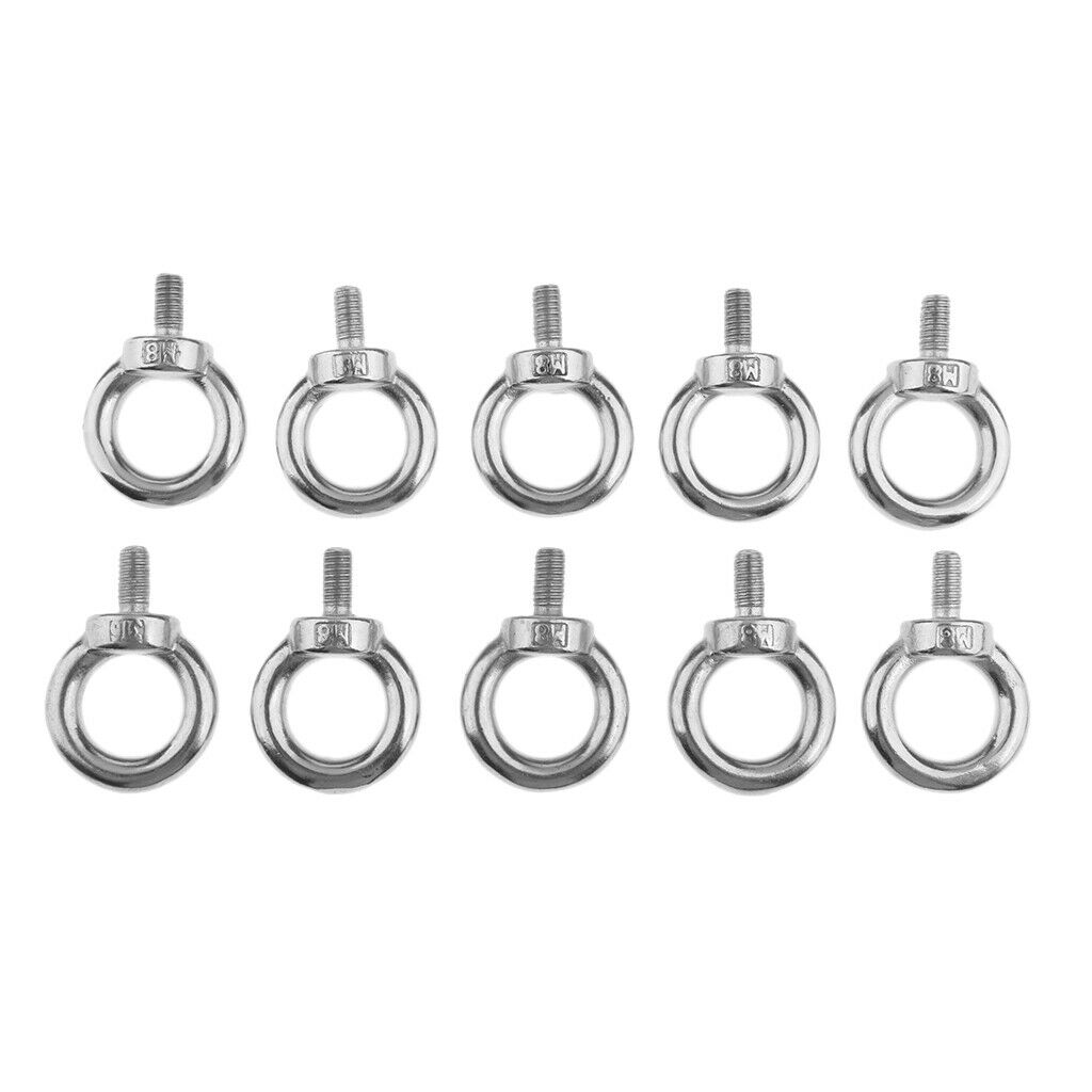 10pcs M8 Eye Bolt 316 Stainless Steel Shade Sail Boat Roof Rack Nut 8mm