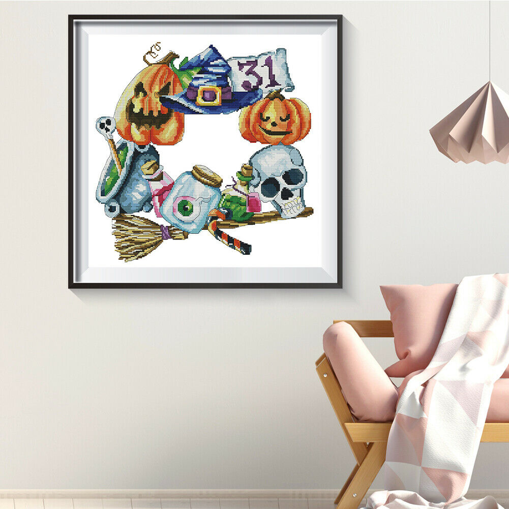 Partial Cross Stitch DIY 14CT Counted Halloween Imp Wall Artwork Craft Kit Decor