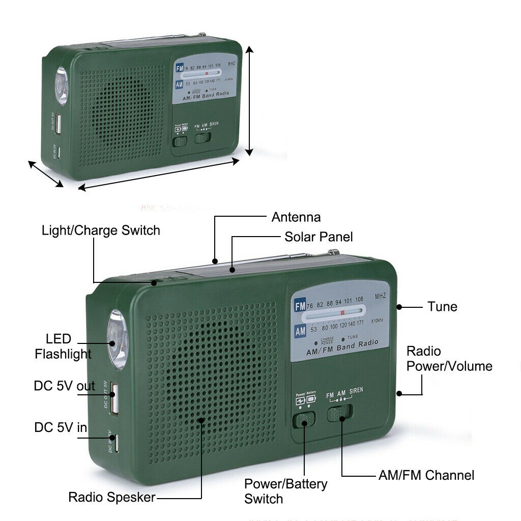 Emergency Weather Radio AM/FM/Siren Radios Solar Hand Crank Self Powered & LED