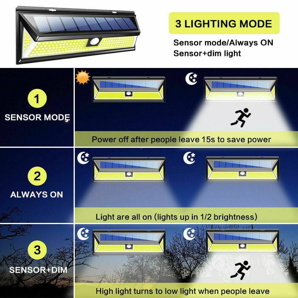 180 COB LED PIR Motion Sensor Solar Power Wall Light Outdoor Waterproof 1000LM