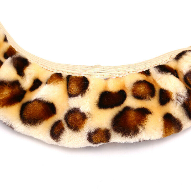 3Pcs /Set Beige Leopard Fluff Plush Steering Wheel Cover Winter Car ZTA GzF SJ