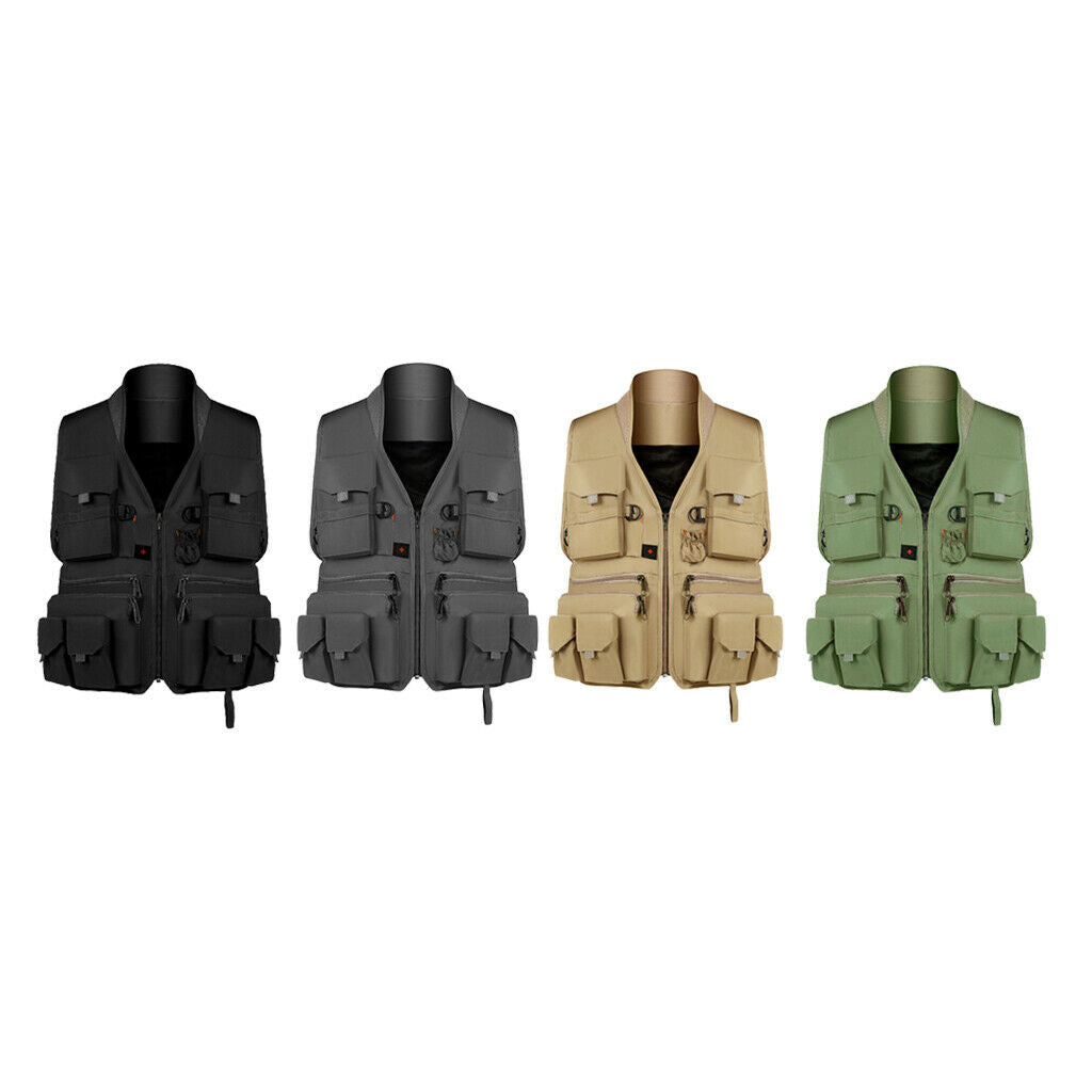 Multi Pocket Photography Hunting Fishing Vest Jacket Waistcoat Khaki XL