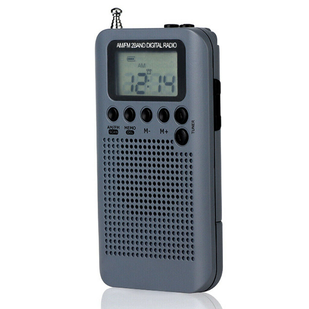 Portable Radio FM/AM Digital With Rechargeable Battery& Earphone Radio Gray