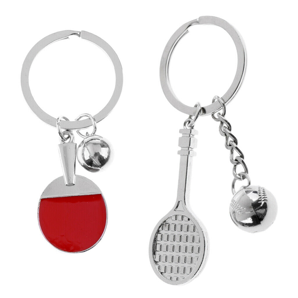 2 Pieces Tennis Racket Table Tennis Paddle Style Keychain Keyring
