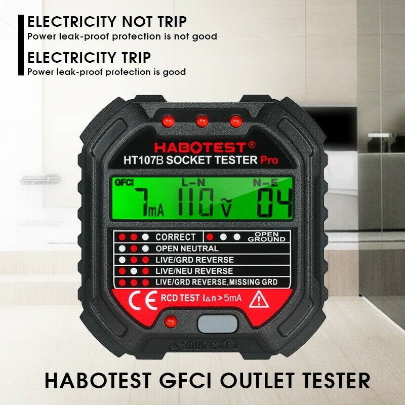1PC 90-250V HABOTEST GFCI Outlet Tester W/ Voltage Display Socket Tester US Plug