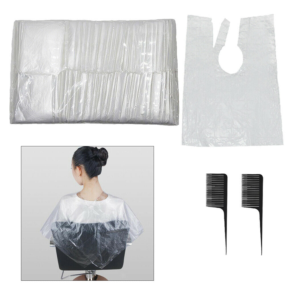 100x Disposable Hair Cutting Cape Gown Salon Stylist Barber Cape +2 Comb as Gift
