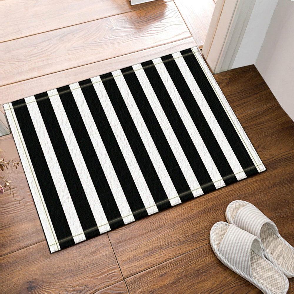 White and Black Stripes Kitchen mat Bathmat Bathroom Shower DoorMat 16x24 Inch