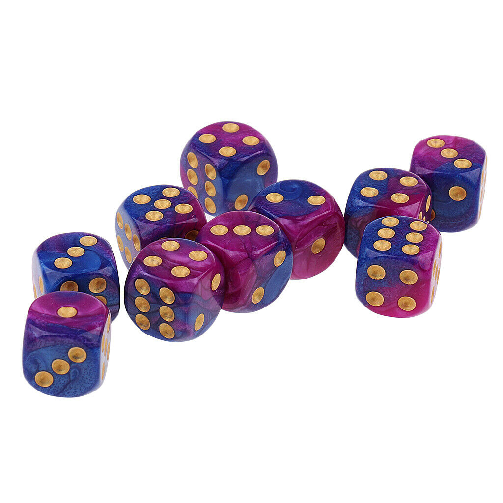 10x Six Sided D6 Dice Dotted for  TRPG Purple Blue