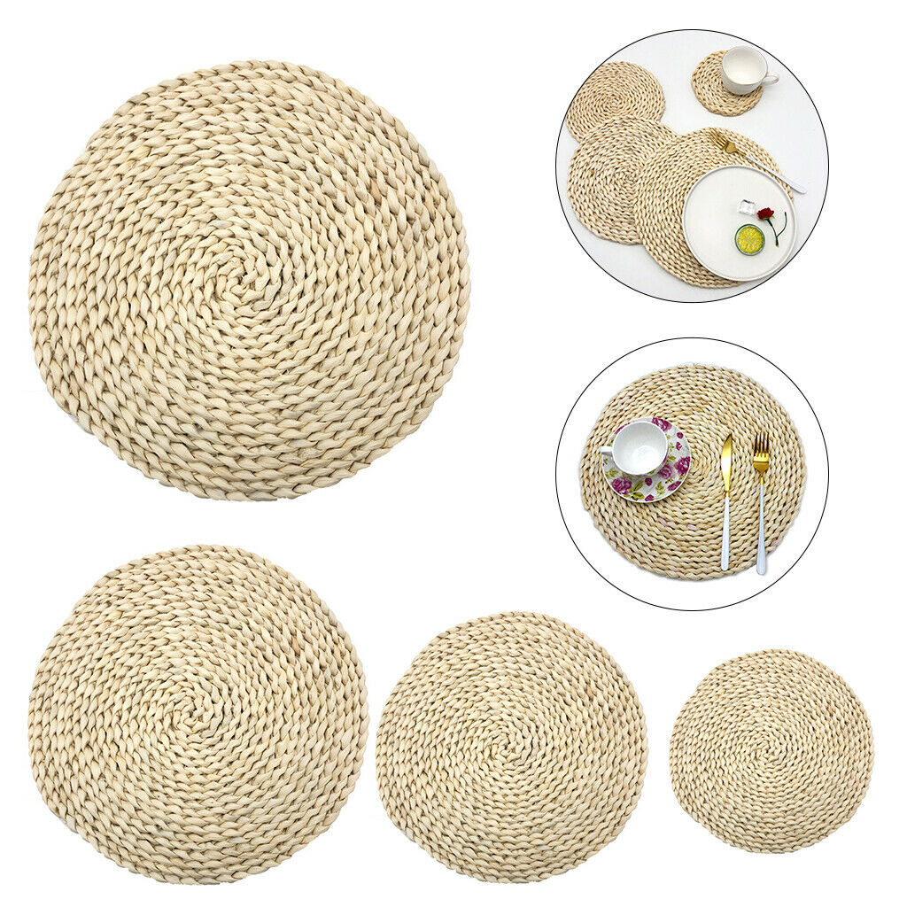 Woven Placemats Kit Corn Hulls Round Braided Rattan Tablemats Eco-Friendly