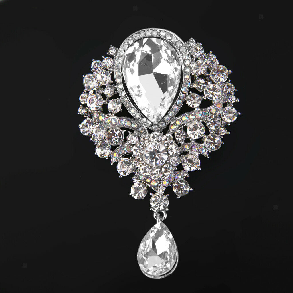 Fashion Women Bridal Rhinestone Drop Pendant Brooch Pin Decor