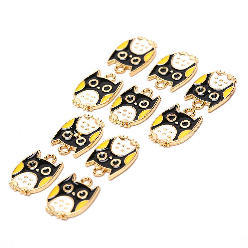 10Pcs/Set Enamel Alloy Owl Charms Animals Pendant Jewelry DIY Making Craft G Rf