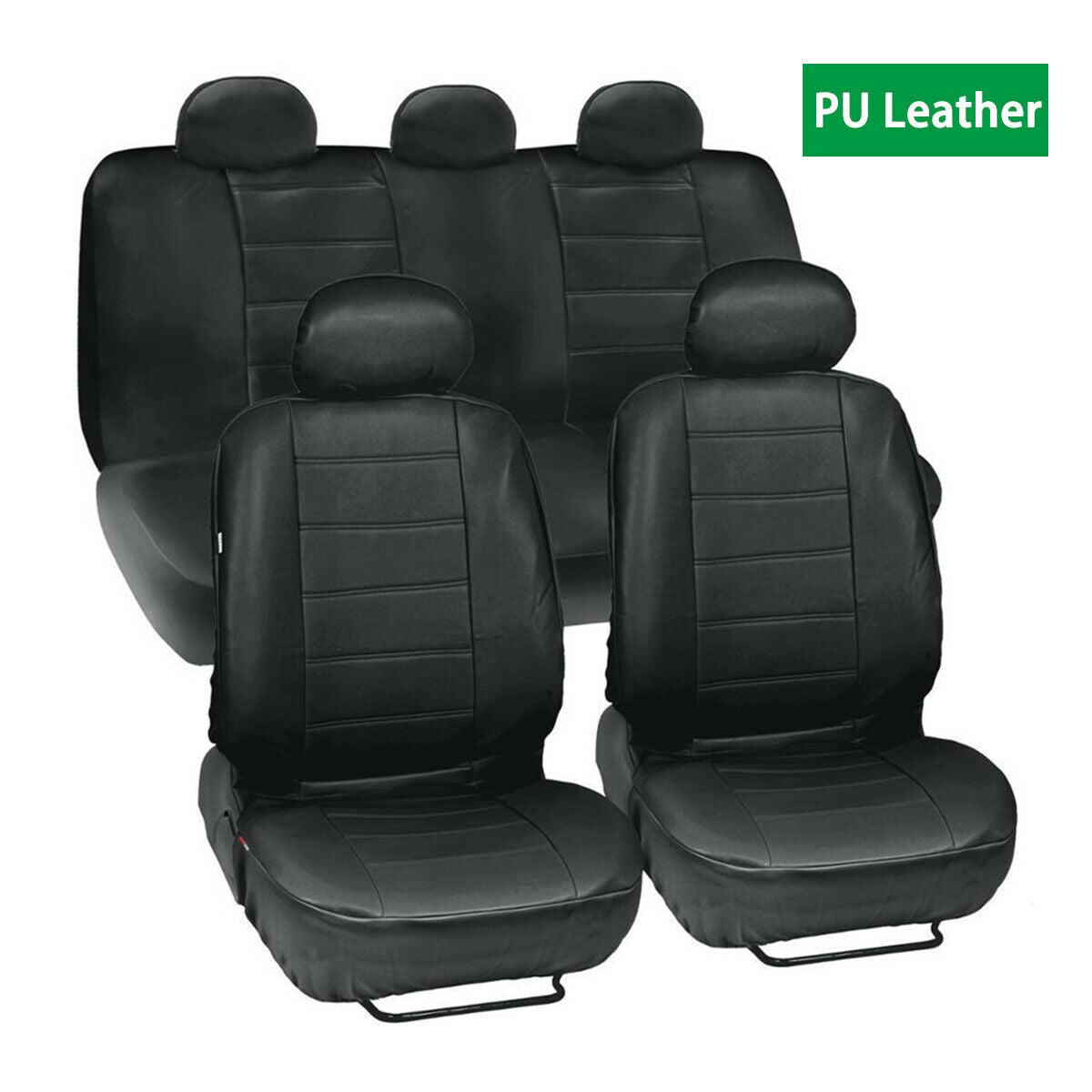 Black PU Leather Seat Cover Cushion Protector  Front +  Rear 5-seat For Car SUV