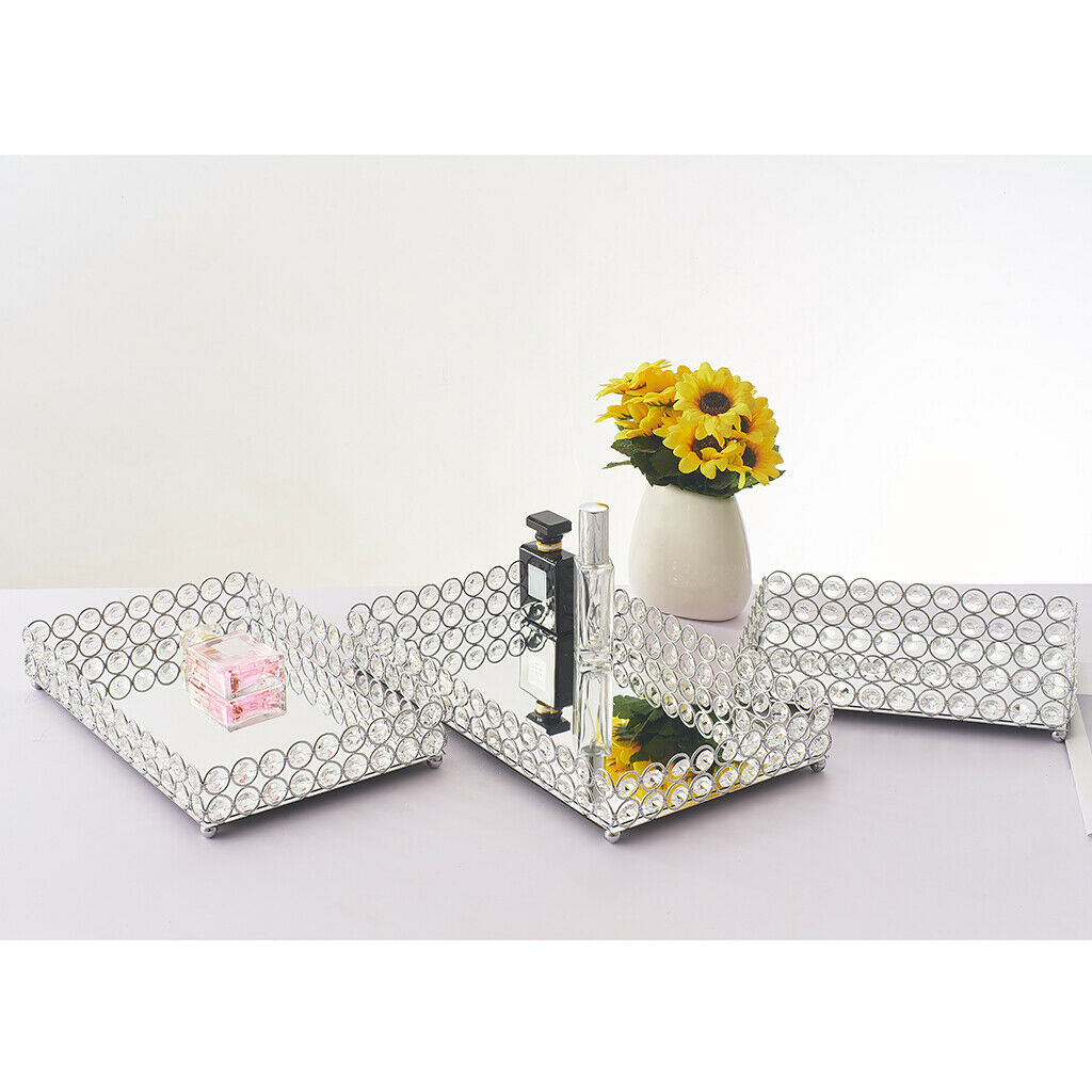 Mirrored Crystal Vanity Tray Decorative Tray Home Skin Tray 35x20x5cm