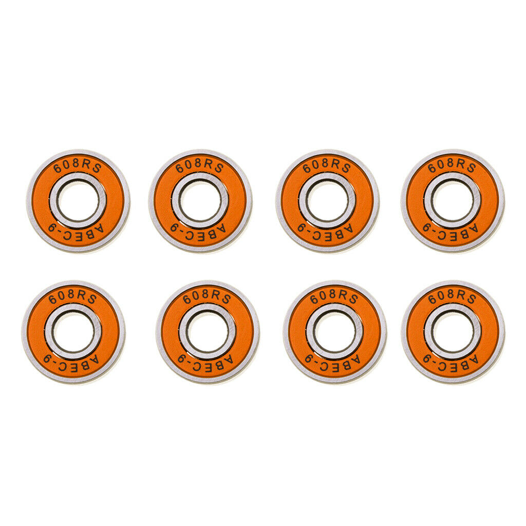 8pcs Frictionless Abec 9 Skateboard Roller Skate Bearings 608-RS 8x22x7mm Orange