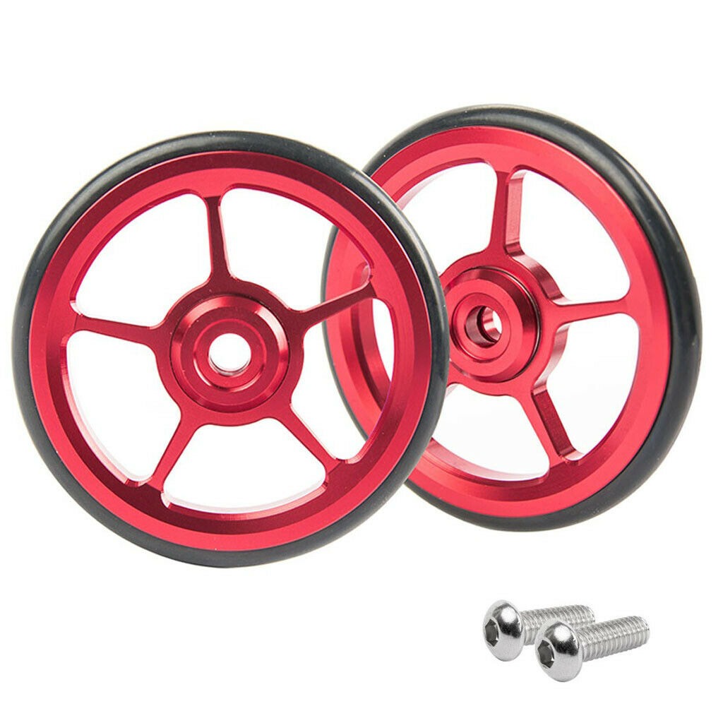 Set of 2 Bike Easy Wheels Bicycle Replacement for Brompton Wheel Red+Black