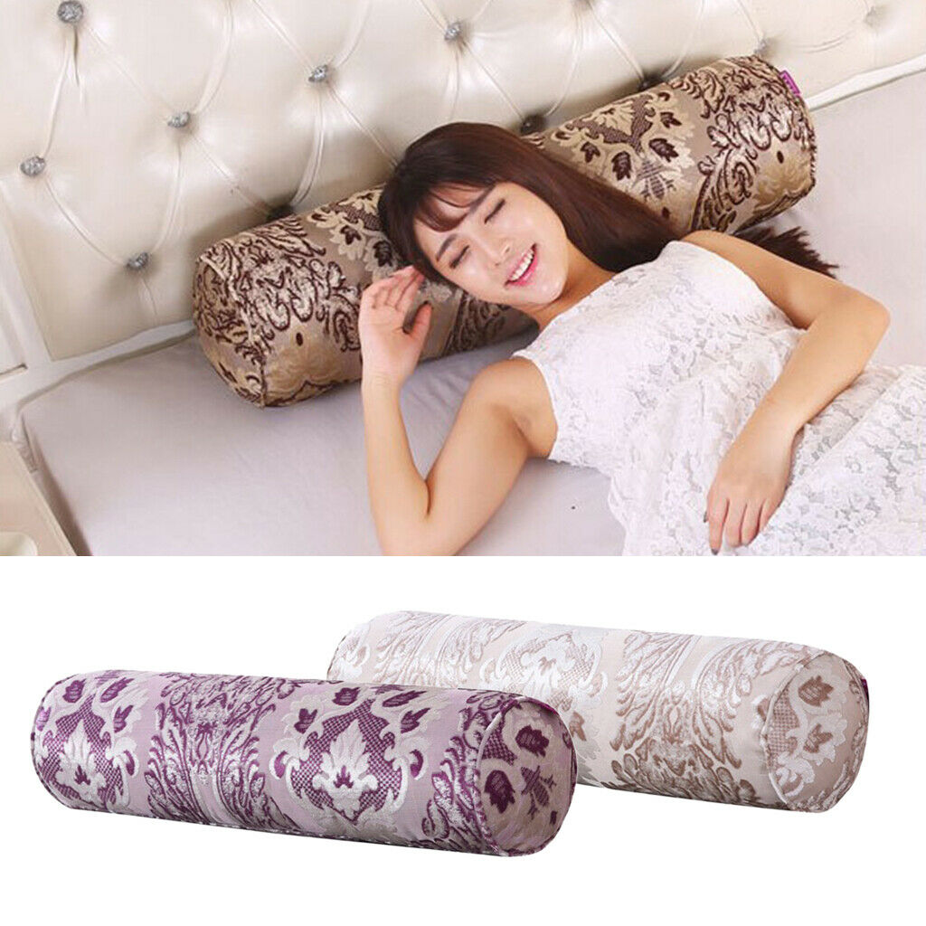 2 lot Long Neck Roll Pillow Round Lumbar Support w/Removable Cover Washable