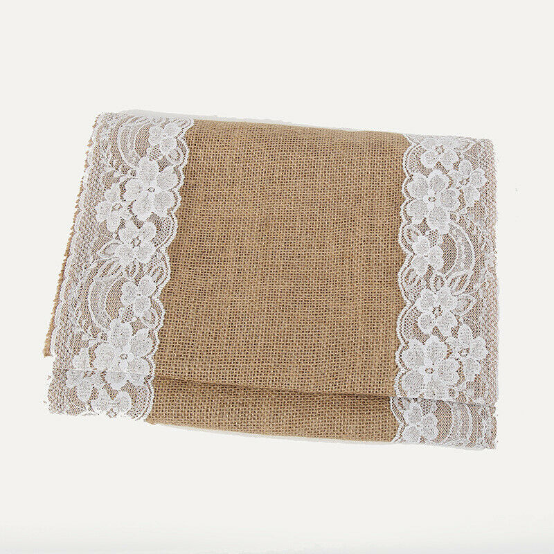 Lace Jute Table Runner Tablecloth Cover Tulle Floral Embroidered Decor 30x275cm