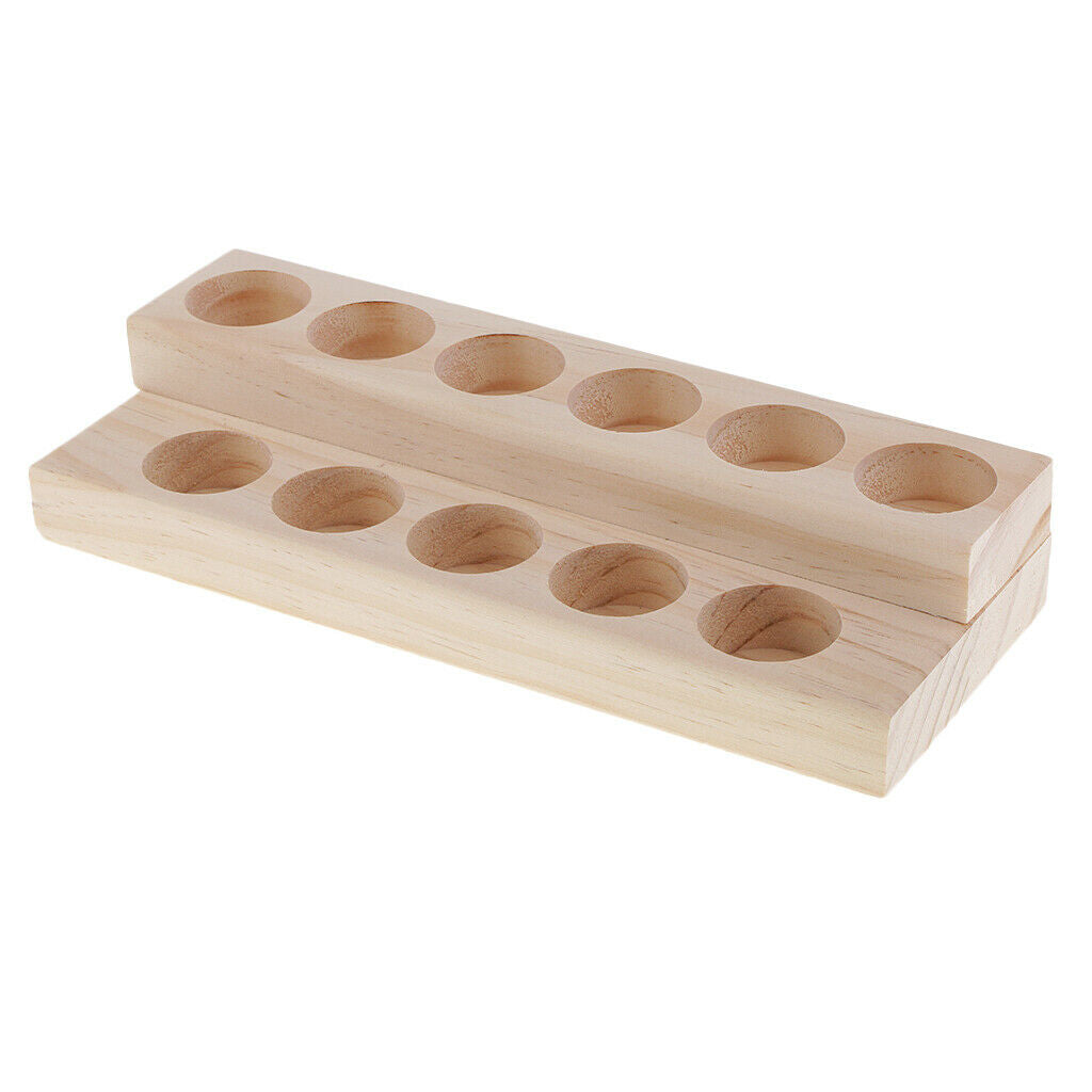 2 Tiers Wood Essential Oils Holder Stand Rack Display Shelf Wooden Storage Case
