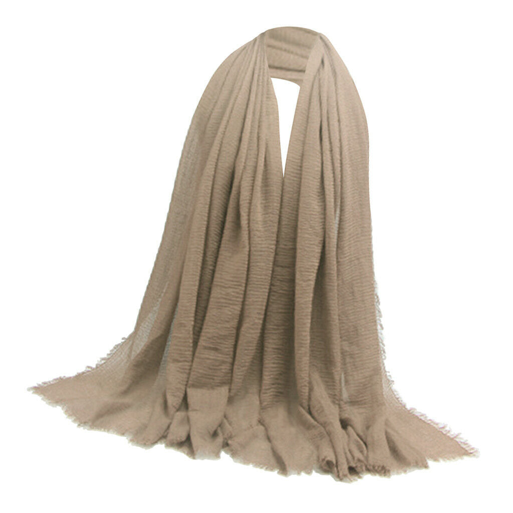 2PCS Women Long Scarf Plain Pleated Hijab Muslim Turban Headscarf Neck Wrap
