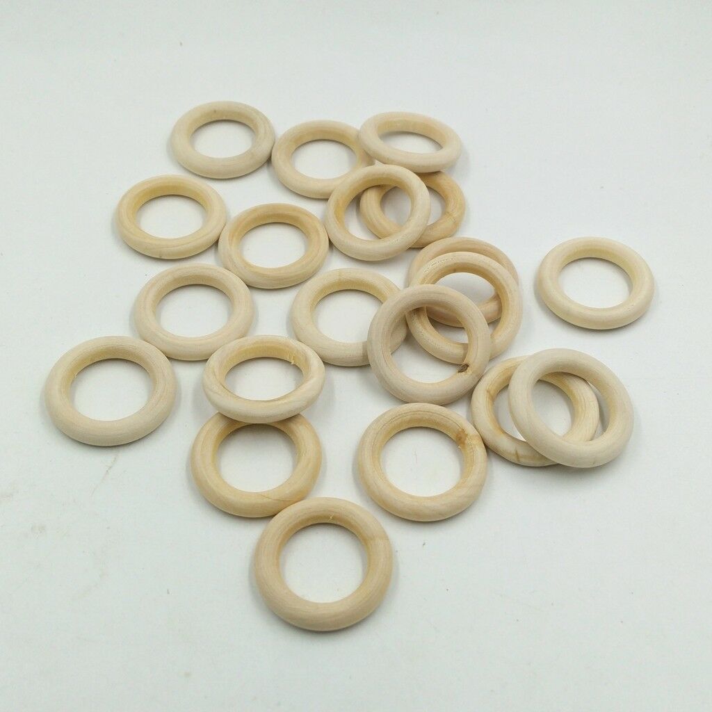 20pcs Natural Wooden Teething Rings for Baby - Necklace Bracelet DIY Crafts