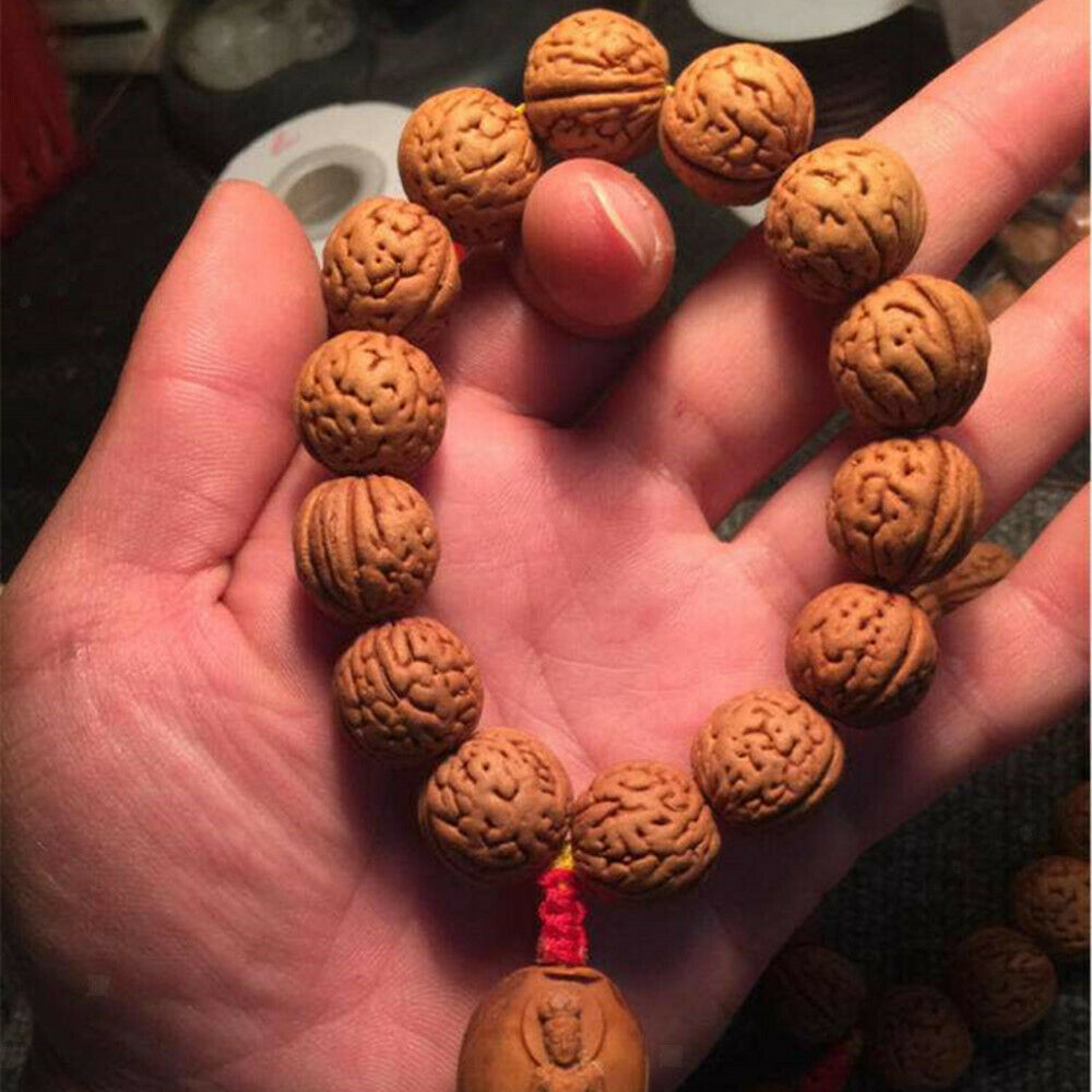 2pcs Carved Peach Pit Beads Wooden Loose Spacers Beads For Mens Bracelet DIY