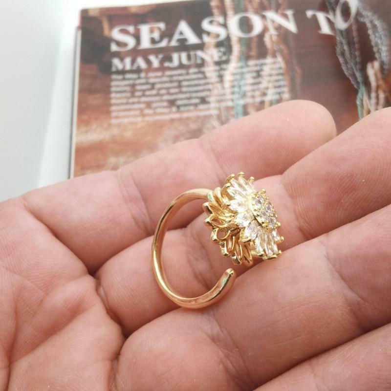 Fashion Adjustable Sunflower Spinner Ring Retro Open Fidget Anxiety Ring Jewelry