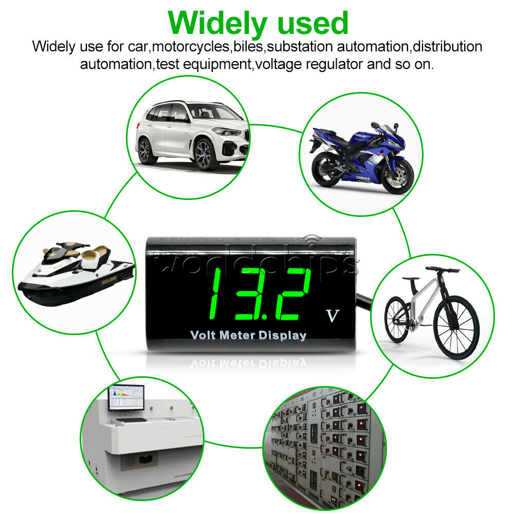 0.56" Digital Tube 12V LED Voltmeter IPX6 Waterproof AMP Volt Panel Green Fo Car