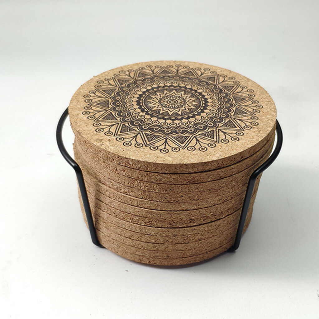 12pcs 4 Inches Heat-Resistant Cork Coasters with Holder for Home Office Bar