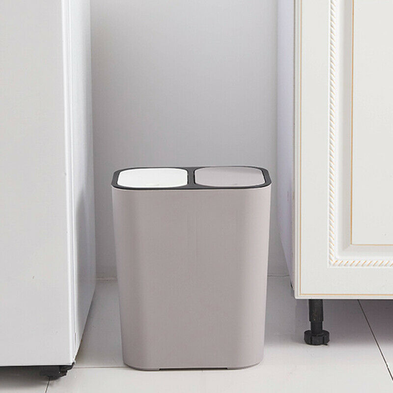 Trash Can Rectangle Plastic Push-Button Dual Compartment 12 Liter Recycling WaX6