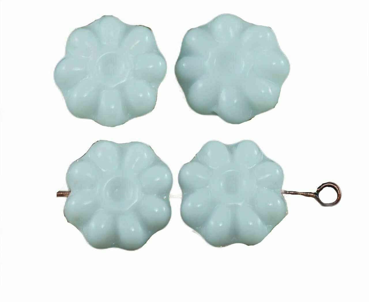 Opaque White Czech Glass Flat Flower Beads 12mm 12pcs